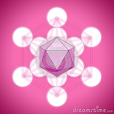 Metatron`s cube with platonic solids - icosahedron Stock Photo