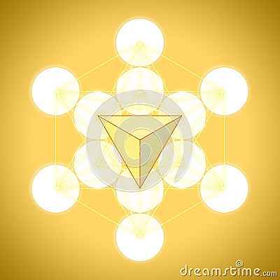 Metatron`s cube with platonic solids - tetrahedron Stock Photo