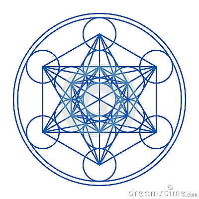 Metatrons Cube, a symbol framed in two circles Vector Illustration