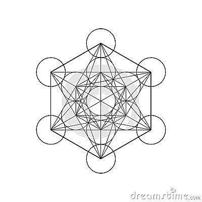 Metatrons Cube, Flower of Life. Sacred geometry, graphic element Vector isolated Illustration. Mystic icon platonic solids Vector Illustration