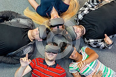 People enjoying metaverse virtual world experience Stock Photo