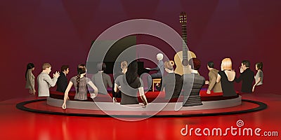 Metaverse concert party avatars and online music performances via VR glasses in the world of Metaverse 3D illustrations Cartoon Illustration