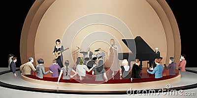 Metaverse concert party avatars and online music performances via VR glasses in the world of Metaverse 3D illustrations Cartoon Illustration