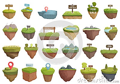 Metaverse land icons set cartoon vector. Vr property Vector Illustration