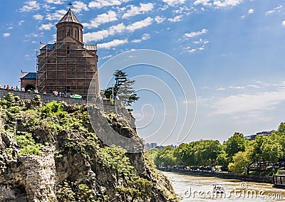 Metekhi temple above Mtkvari Kura river, Tbilisi, Georgia Editorial Stock Photo