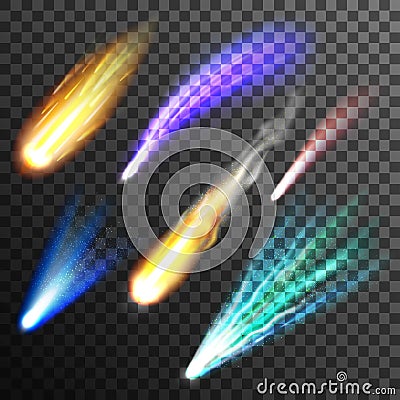 Meteor And Comet Transparent Background Vector Illustration