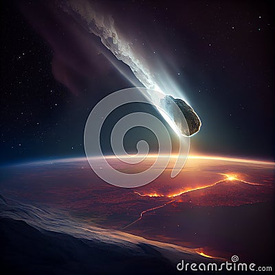 Meteor Falling, Comet Armageddon, Devastating Meteorite, Abstract Generative AI Illustration Stock Photo