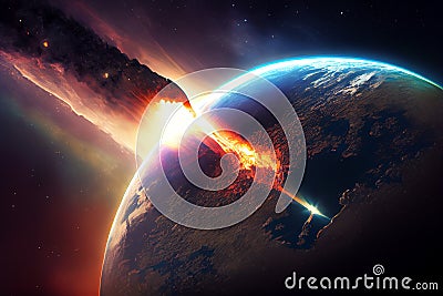 Meteor Falling, Comet Armageddon, Devastating Meteorite, Abstract Generative AI Illustration Stock Photo