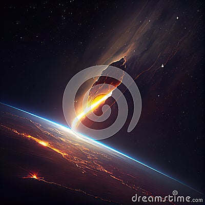 Meteor Falling, Comet Armageddon, Devastating Meteorite, Abstract Generative AI Illustration Stock Photo