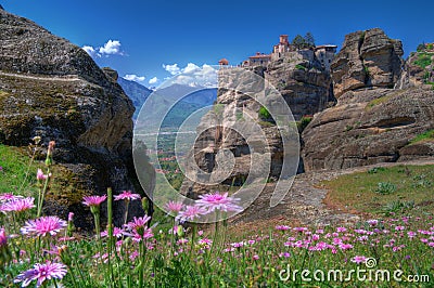 Meteora, Greece - spring picture, monastery Saint Varlaam Stock Photo
