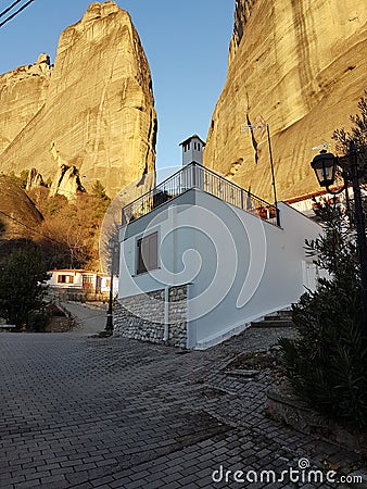 Meteora monastery in kalampaka city greece christian orthodox churches on high scenic rocks Stock Photo