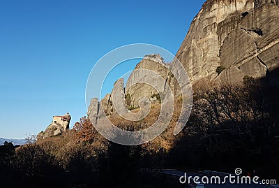 Meteora monastery in kalampaka city greece christian orthodox churches on high scenic rocks Stock Photo