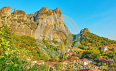 The Meteora rocks and Kalambaka town Stock Photo