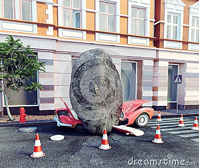 Meteorite destroy parked car Stock Photo