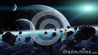 Meteorite impact on planets in space Stock Photo