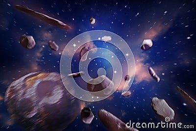 Meteorites in Space of night sky Stock Photo