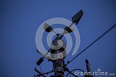 Meteorological Instrument - Thermometer for measuring speed and direction of the wind. Meteorological station in Belgrade Stock Photo