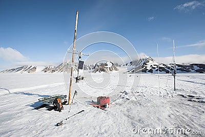 Meteorological station on the Arctic glacier Stock Photo