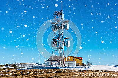 Meteorological station on mountain at winter Stock Photo