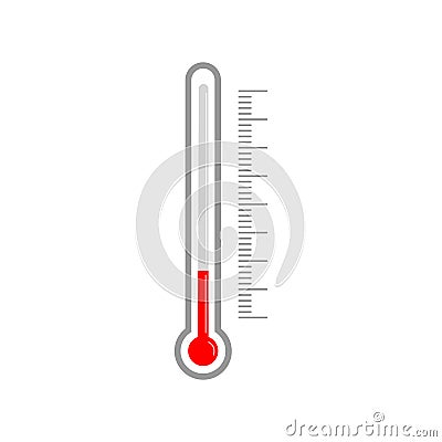 Meteorological thermometer glass tube with mercury and graphic scale degree. Vertical indoor or outdoor temperature Vector Illustration