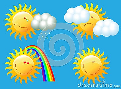 Meteorological weather icons with sun. Vector Illustration