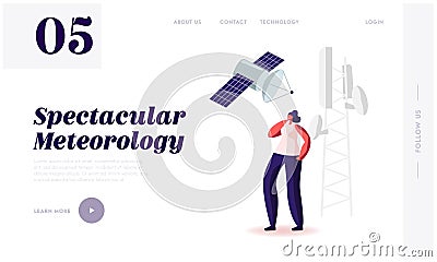 Meteorology Equipment, 5G Internet Service and Smart Technologies, Tech Progress Landing Page Template Vector Illustration