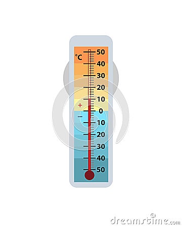 Meteorology thermometer isolated on white background. Thermometer shows air temperature in celsius. Vector Illustration