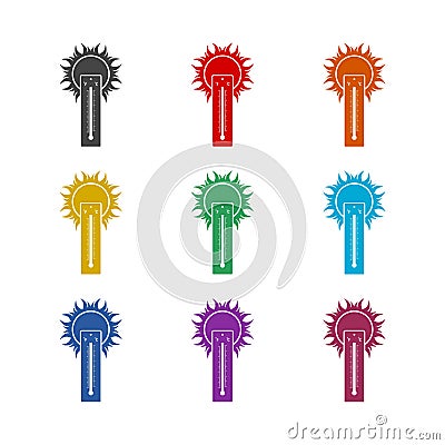 Meteorology thermometer measuring icon, color set Vector Illustration