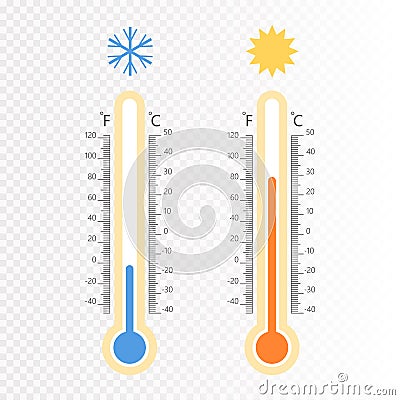Meteorology thermometers . Cold and heat temperature. Vector illustration. Vector Illustration