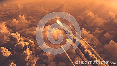 Meteors flying over the clouds Cartoon Illustration