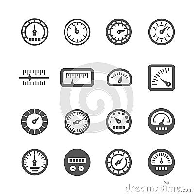 Meter, control panel, speedometer vector icons set Vector Illustration