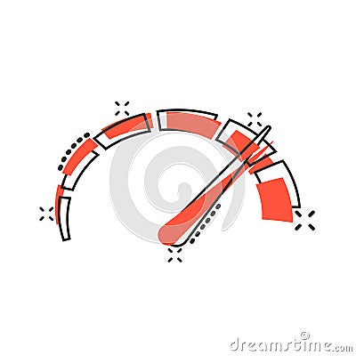 Meter dashboard icon in comic style. Credit score indicator level vector cartoon illustration pictogram. Gauges with measure scale Vector Illustration