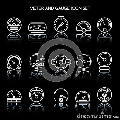 Meter and gauge icon set for control panel. Vector car speedometers signs Vector Illustration