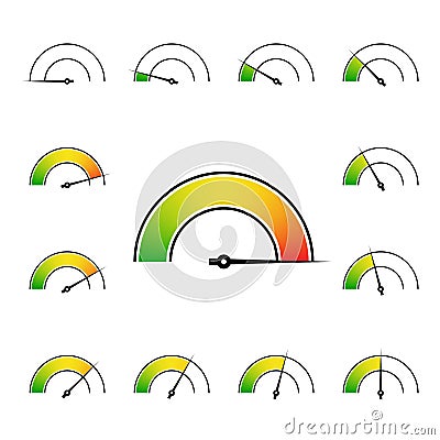 meter signs infographic gauge element from green to red Vector Illustration