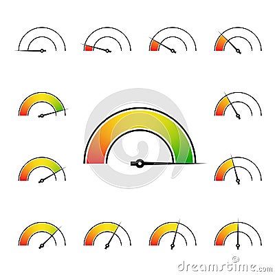 Meter signs infographic gauge element from red to green Vector Illustration