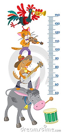 Meter wall with funny Bremen Town Musicians Vector Illustration