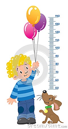 Meter wall or height chart with boy and puppy Vector Illustration