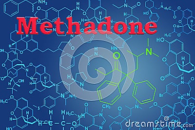 Methadone. Chemical formula, molecular structure. 3D rendering Stock Photo
