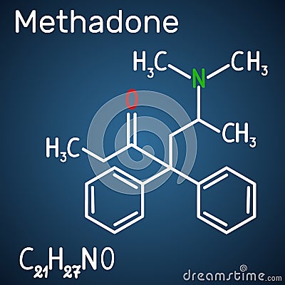 Methadone Dolophine molecule. Structural chemical formula an Vector Illustration