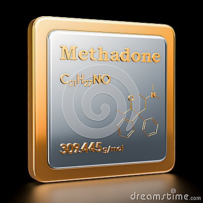 Methadone. Icon, chemical formula, molecular structure. Stock Photo