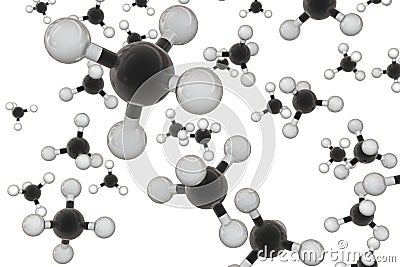 Methane molecules isolated on white background Stock Photo