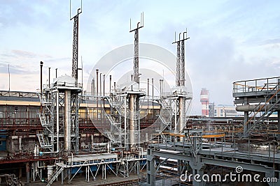 Methanol synthesis process mixed reforming columns reactors. View on methanol production and CO2 utilization by methanol reactor Stock Photo