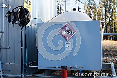 A methanol tank at natural gas wellhead facility Stock Photo