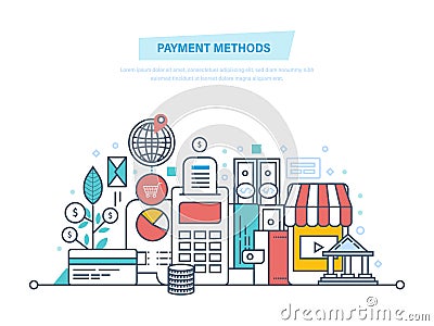 Methods and forms of payment, security of financial transactions. Vector Illustration