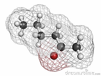 Methyl butyl ketone (MBK, 2-hexanone) solvent molecule. Atoms are represented as spheres with conventional color coding: hydrogen Stock Photo