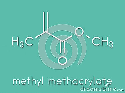 Methyl methacrylate molecule, polymethyl methacrylate or acrylic glass building block. Skeletal formula. Stock Photo