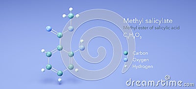 methyl salicylate, molecular structures, Methyl ester, 3d model, Structural Chemical Formula and Atoms with Color Coding Stock Photo