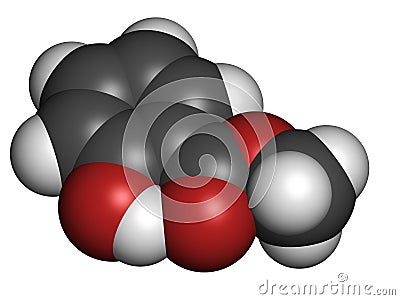 Methyl salicylate (wintergreen oil) molecule. Acts as rubefacient. Used as flavoring agent and fragrance Stock Photo