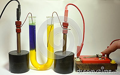 Methylene Orange indicator in salt water. Stock Photo