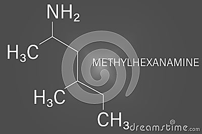 Methylhexanamine or dimethylamylamine, DMAA stimulant molecule. Skeletal formula. Vector Illustration